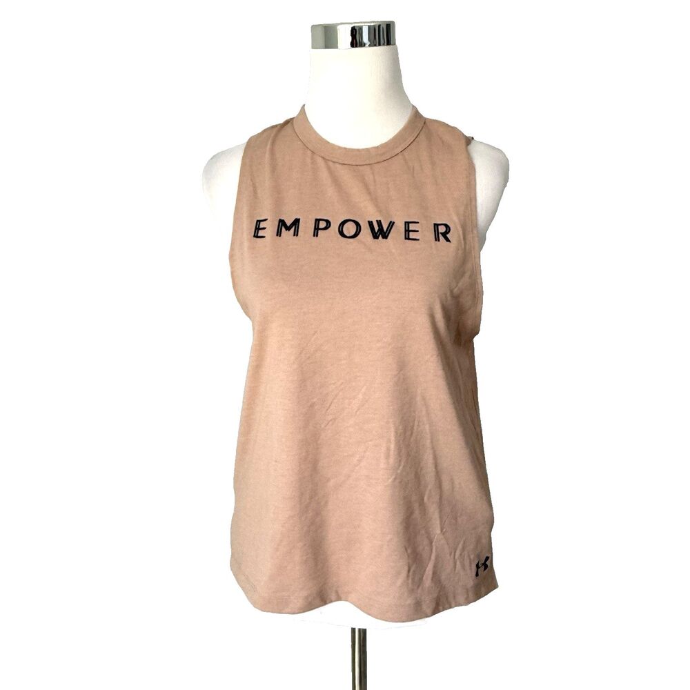 Under Armor Empower Graphic Muscle Shirt Womens Small Light Brown Sleeveless